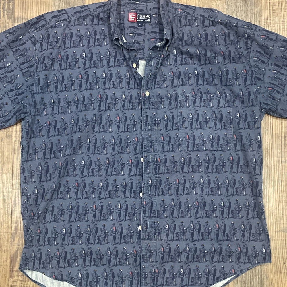 VTG RL Chaps Nautical Short Sleeve Button Up